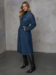 Trendy Turndown Collar Long Sleeves Denim Front Button Coat