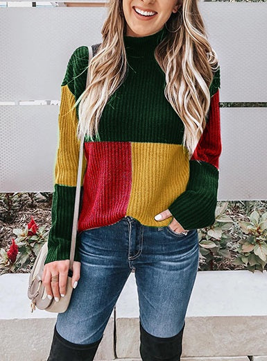 Triple Color Clock Knit Sweater