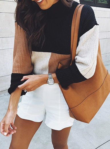 Triple Color Clock Knit Sweater