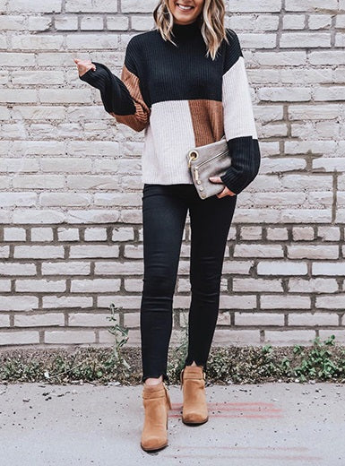 Triple Color Clock Knit Sweater
