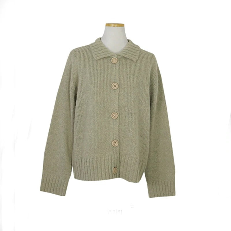 Turn-down Collar Knitted Buttons Elegant Tops Cardigans
