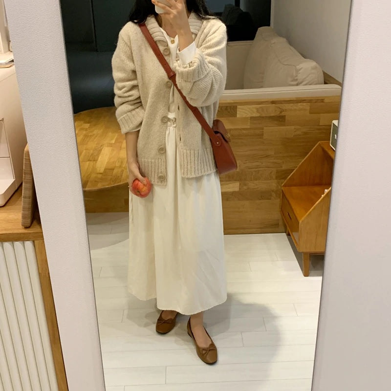 Turn-down Collar Knitted Buttons Elegant Tops Cardigans