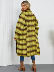 Turndown Collar Buttons Front Button Long Sleeves Plaid Outerwear Coats