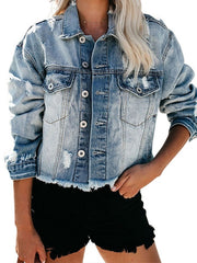 Turndown Collar Long Sleeve Buttons Short Jacket