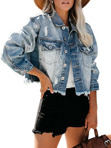 Turndown Collar Long Sleeve Buttons Short Jacket
