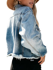 Turndown Collar Long Sleeve Buttons Short Jacket