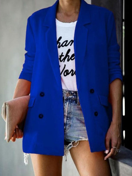 Turndown Collar Long Sleeve Double Breasted Casual Blazers