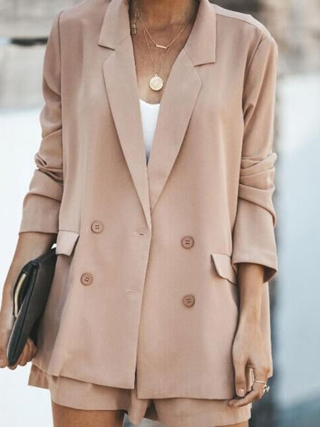 Turndown Collar Long Sleeve Double Breasted Casual Blazers