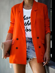Turndown Collar Long Sleeve Double Breasted Casual Blazers