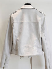 Turndown Collar Long Sleeve High Low Design PU Leather Jacket
