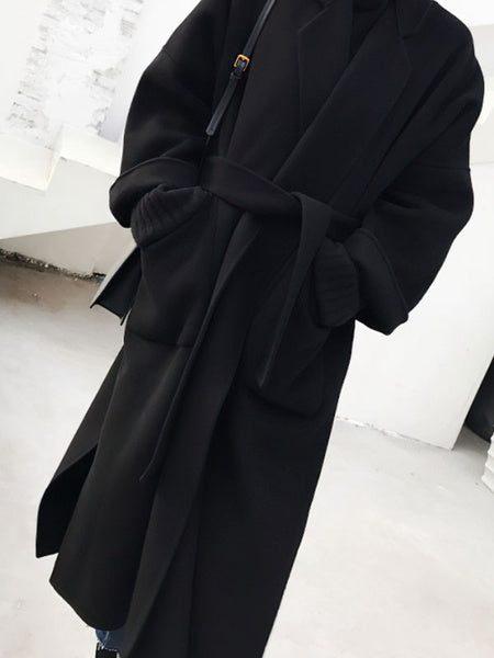 Turndown Collar Long Sleeve Oversized Long Wrap Maxi Coats
