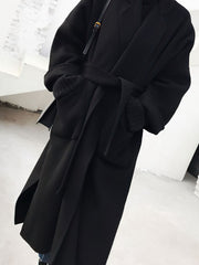 Turndown Collar Long Sleeve Oversized Long Wrap Maxi Coats