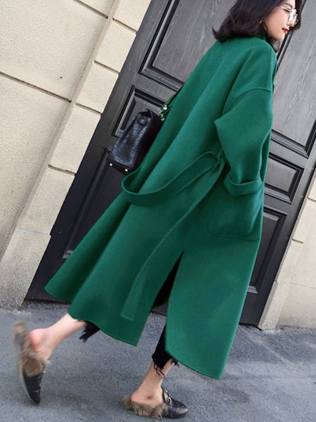 Turndown Collar Long Sleeve Oversized Long Wrap Maxi Coats