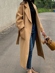 Turndown Collar Long Sleeve Oversized Long Wrap Maxi Coats