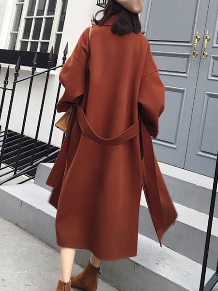 Turndown Collar Long Sleeve Oversized Long Wrap Maxi Coats