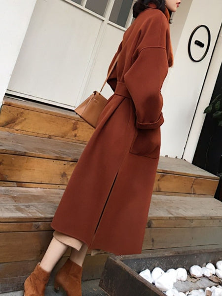 Turndown Collar Long Sleeve Oversized Long Wrap Maxi Coats