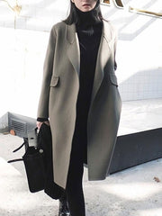 Turndown Collar Long Sleeve Polyester Maxi Coat