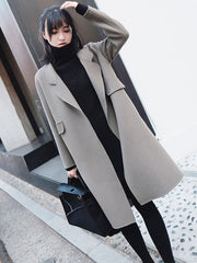Turndown Collar Long Sleeve Polyester Maxi Coat