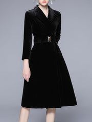 Turndown Collar Long Sleeves Lace Up Casual Black Wrap Outerwear