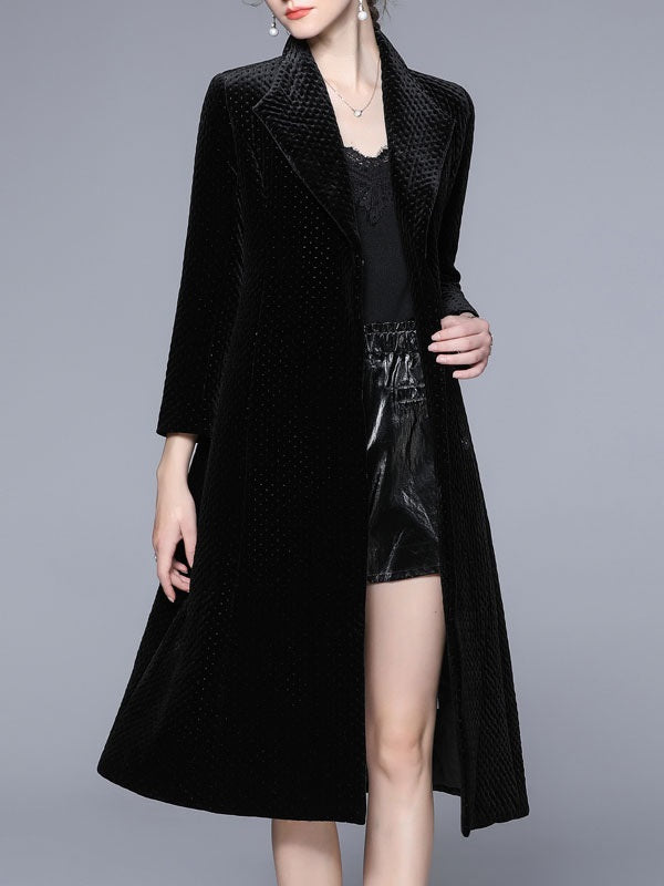Turndown Collar Long Sleeves Lace Up Casual Black Wrap Outerwear