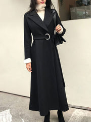 Turndown Collar Long Sleeves Lace Up Oversized Casual Outerwear Maxi Coat