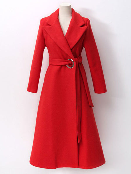 Turndown Collar Long Sleeves Lace Up Oversized Casual Outerwear Maxi Coat
