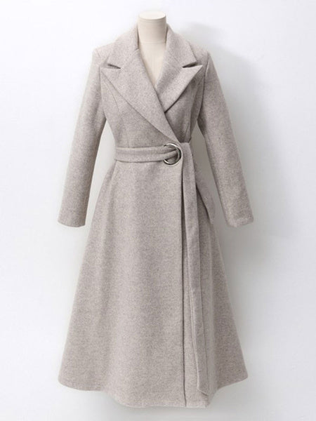 Turndown Collar Long Sleeves Lace Up Oversized Casual Outerwear Maxi Coat