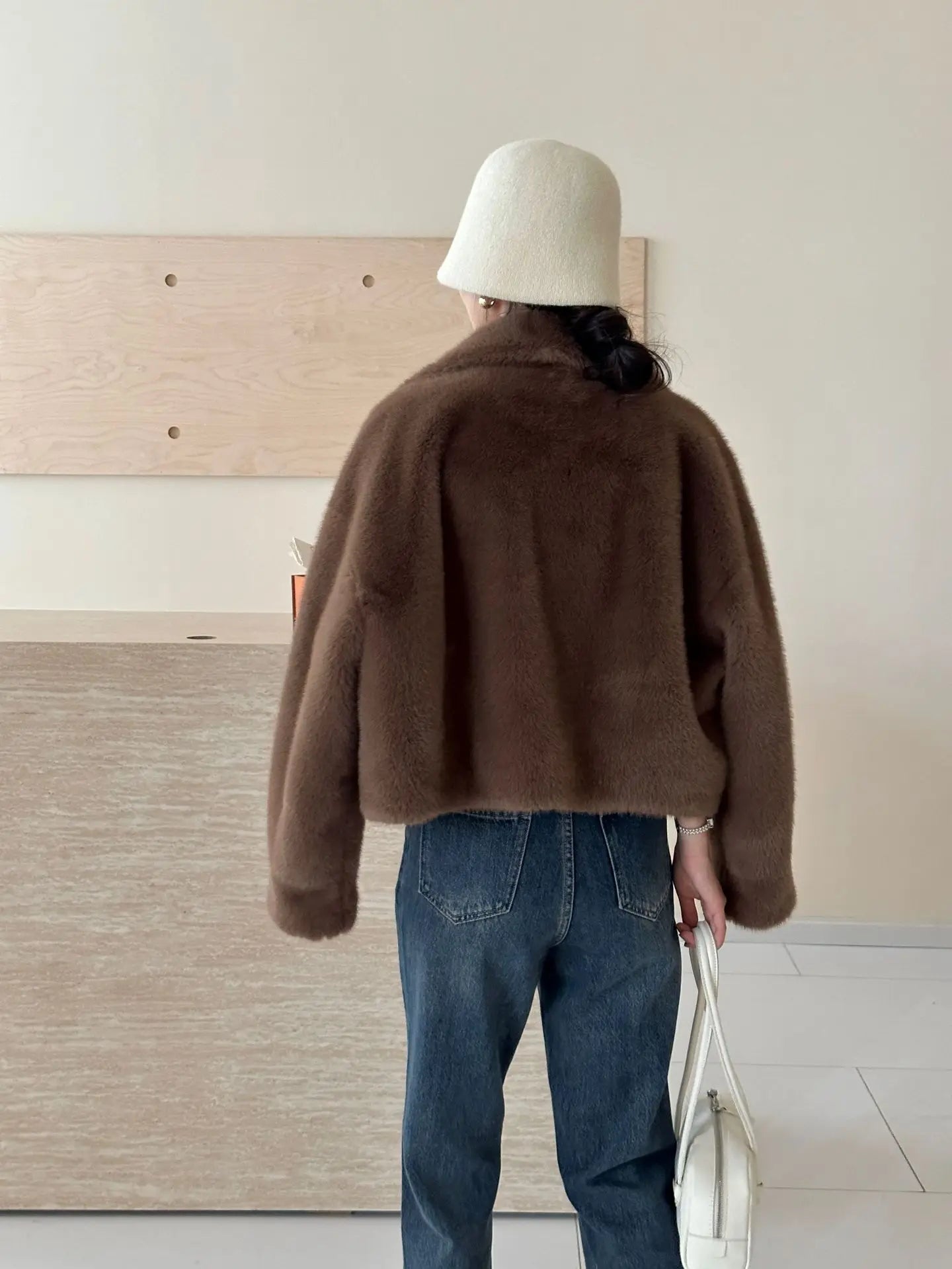 Turtleneck Single Breasted Button Faux Fur Full Sleeve Warm Coats