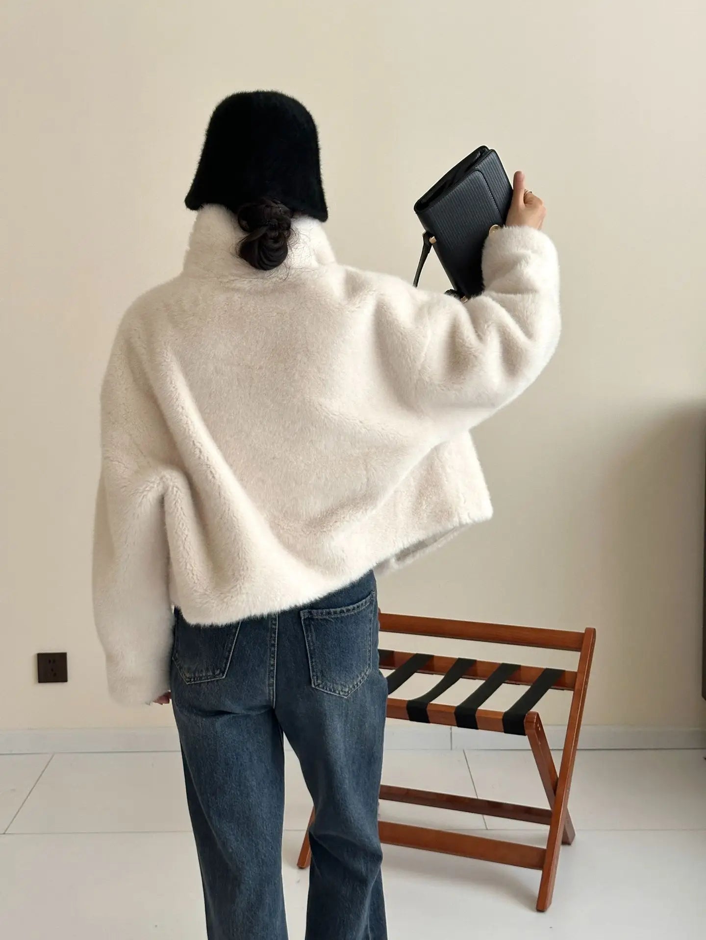 Turtleneck Single Breasted Button Faux Fur Full Sleeve Warm Coats