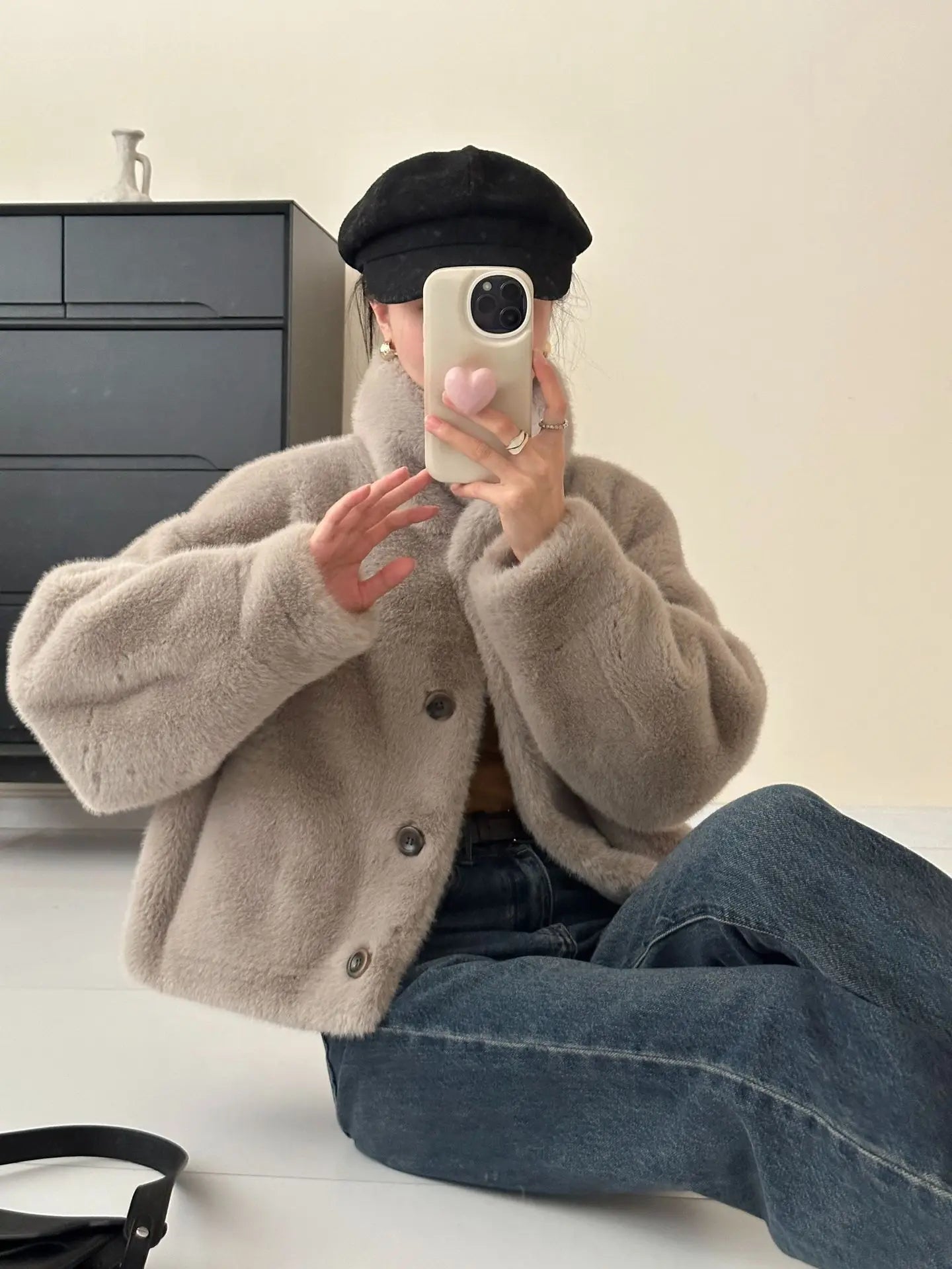 Turtleneck Single Breasted Button Faux Fur Full Sleeve Warm Coats