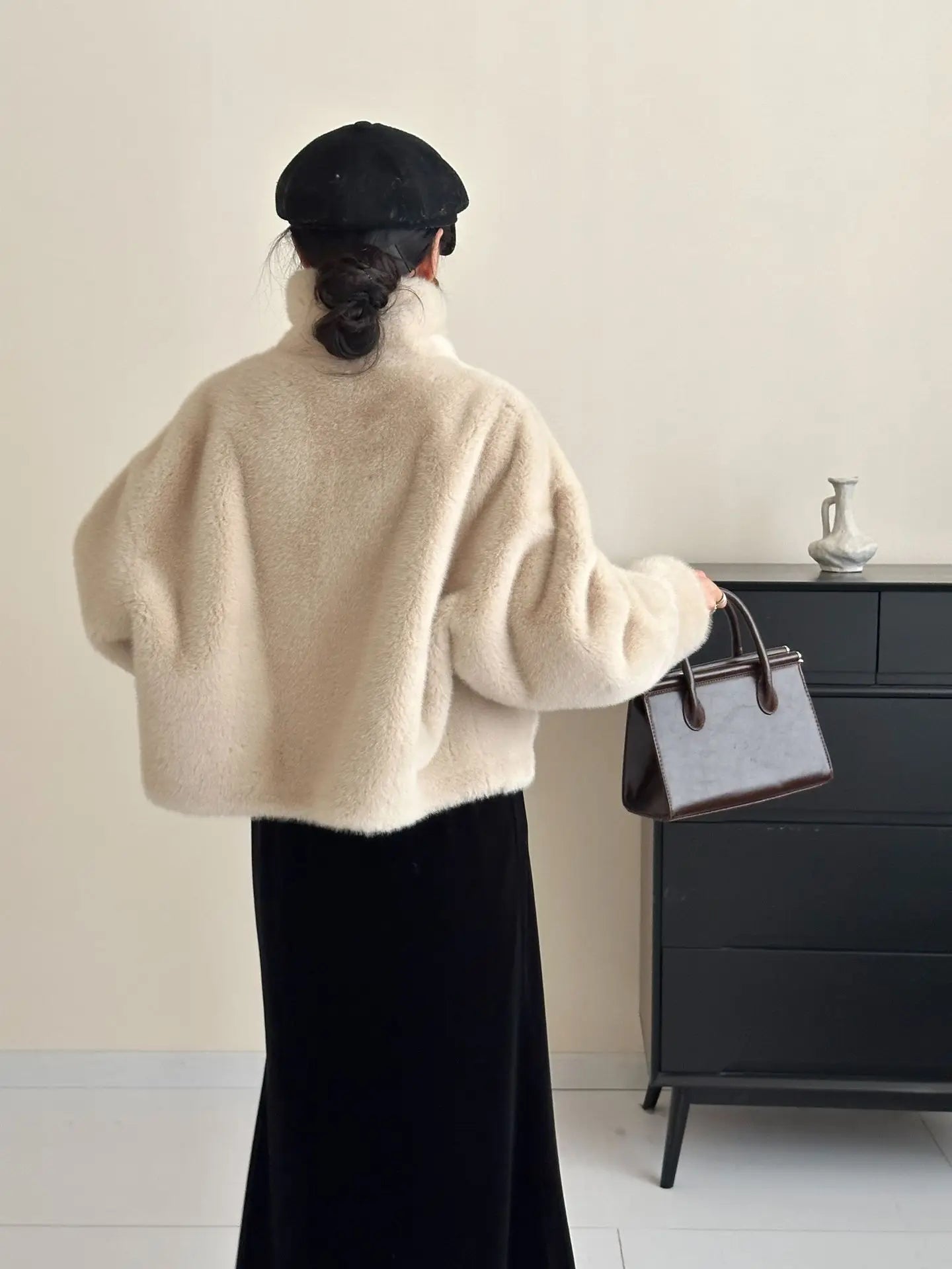 Turtleneck Single Breasted Button Faux Fur Full Sleeve Warm Coats