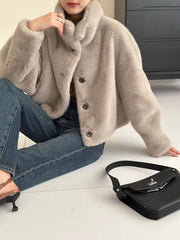 Turtleneck Single Breasted Button Faux Fur Full Sleeve Warm Coats