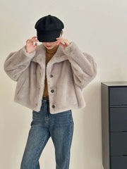 Turtleneck Single Breasted Button Faux Fur Full Sleeve Warm Coats