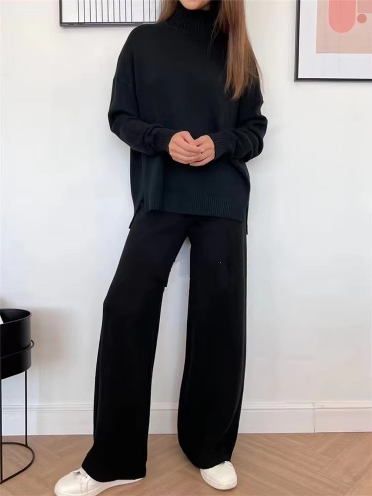 Turtleneck Sweater and Straight Jogging Pants Knitted 2 Pieces Set