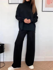 Turtleneck Sweater and Straight Jogging Pants Knitted 2 Pieces Set