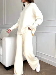 Turtleneck Sweater and Straight Jogging Pants Knitted 2 Pieces Set