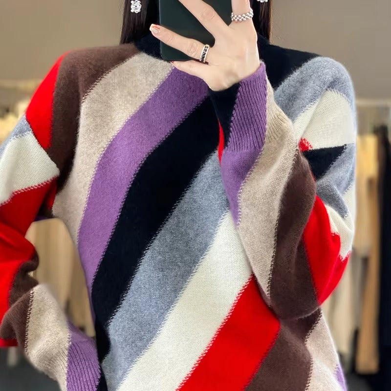 Turtleneck Thickened Full Sleeve Wool Pullover Loose Knit Cashmere Sweater