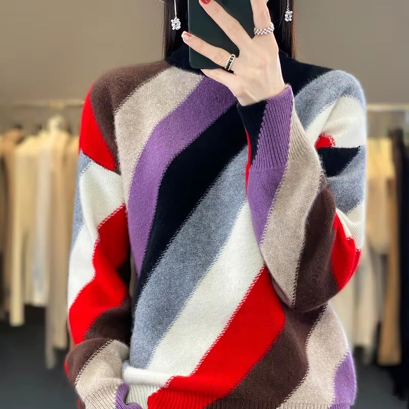 Turtleneck Thickened Full Sleeve Wool Pullover Loose Knit Cashmere Sweater