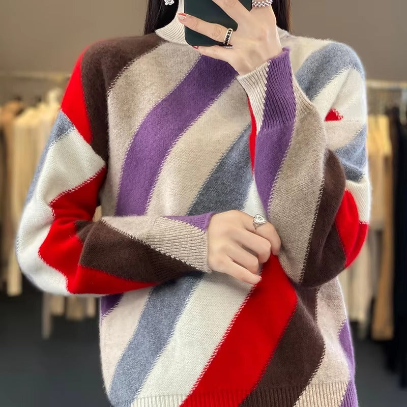Turtleneck Thickened Full Sleeve Wool Pullover Loose Knit Cashmere Sweater