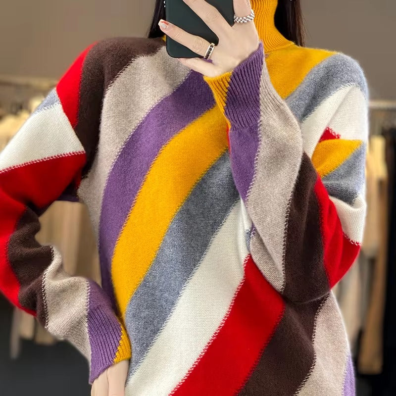 Turtleneck Thickened Full Sleeve Wool Pullover Loose Knit Cashmere Sweater