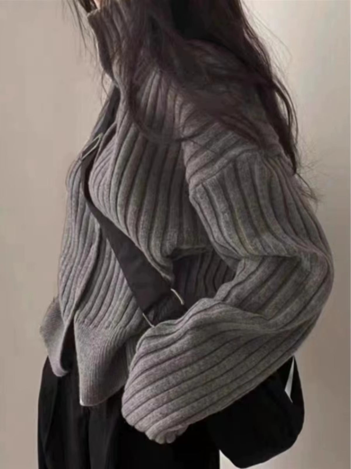 Turtleneck pit strip cashmere knit thickened small pure wool loose short coat tides Sweater