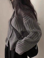 Turtleneck pit strip cashmere knit thickened small pure wool loose short coat tides Sweater