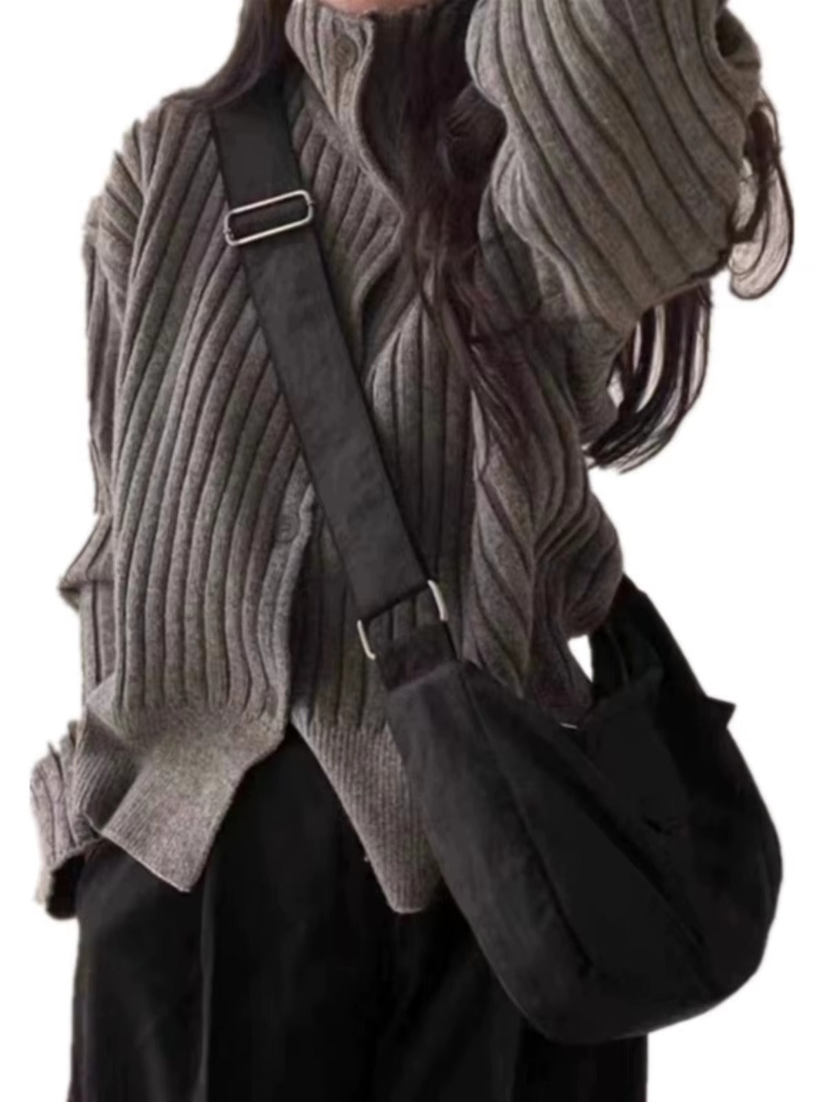 Turtleneck pit strip cashmere knit thickened small pure wool loose short coat tides Sweater