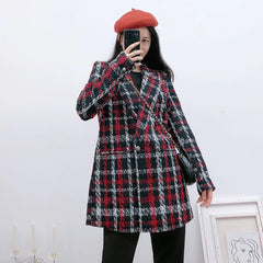 Elegant Twist Tweed Double Breasted Thick Warm Plaid Blazer