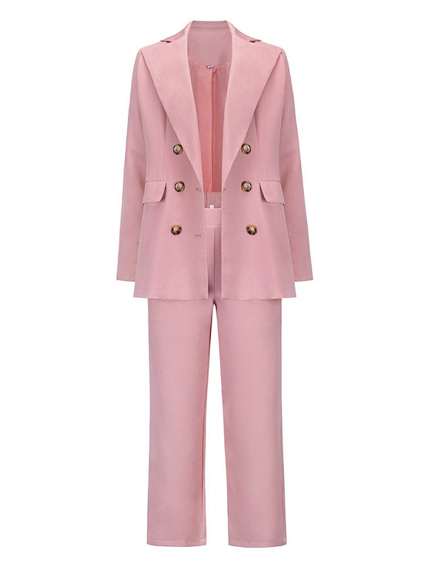 Lapel Commuter Blazer Two Piece Set Casual Top Turndown Collar Stretch Outfit