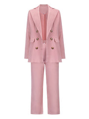 Lapel Commuter Blazer Two Piece Set Casual Top Turndown Collar Stretch Outfit