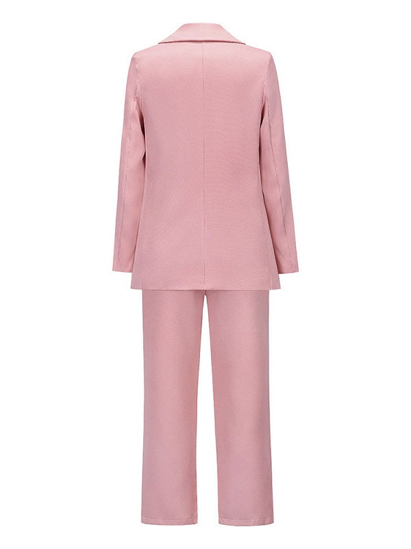 Lapel Commuter Blazer Two Piece Set Casual Top Turndown Collar Stretch Outfit