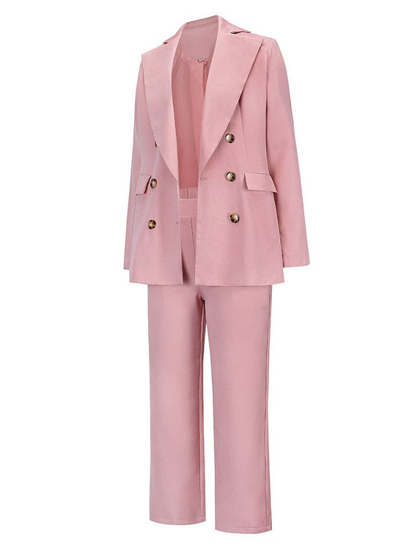Lapel Commuter Blazer Two Piece Set Casual Top Turndown Collar Stretch Outfit