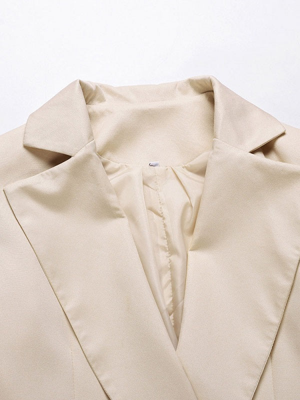 Lapel Commuter Blazer Two Piece Set Casual Top Turndown Collar Stretch Outfit