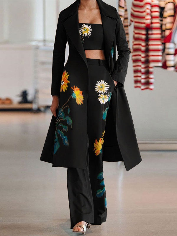 Two Piece Sets Piping Overcoat Long Sleeves Stretch Outfit